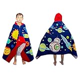 BANGSAUR Kinder-Strandtuch mit Kapuze, 100% Baumwolle, weich und saugfähig, Badetuch, Badetuch, Überzieher für Jungen und Mädchen, extra Größe: 127×76cm (Weltraum)