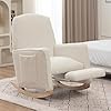 Foxhunter rocking chair nursery chair with adjustable footrest and high backrest glider chair for nursery with side pockets upholstered rocking chair indoor for living room teddy ivory  urban country home decor