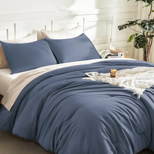 Image of Litanika Twin XL Comforter Set Slate Blue, 2 Pieces Extra Long Dorm Bedding Sets, Soft Down Alternative Comforter All Season Quilt Blanket