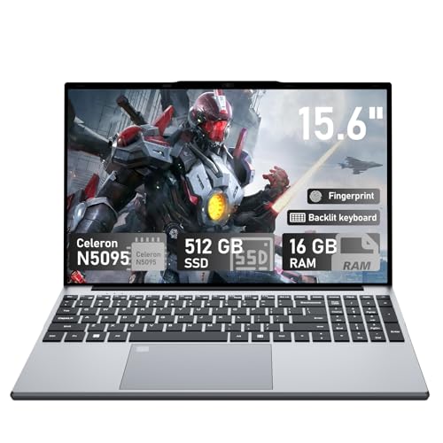 Image of 15.6 inch Laptops 16GB RAM DDR4 512GB SDD Portable Laptop Computer Cerelon N5095 Processor FHD 1920 * 1080 Laptop PC with Touch ID, WiFi5, BT4.2, USB 3.0,Traditional Laptops Computer