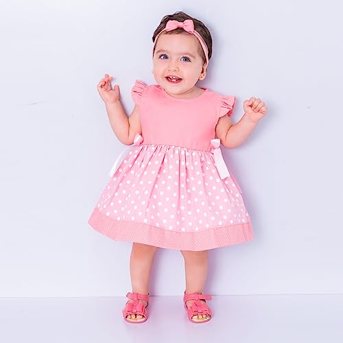 Vestido de Bebê Roupa Menina Infantil Com Tiara 100% Algodão - Mundo Nina - Minnie Rosa Tamanhos:G (