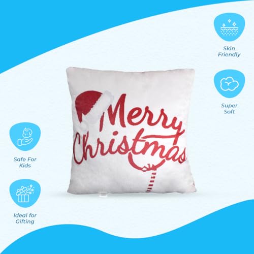 Image of Ultra 14 inch Merry Christmas Soft Premium Plush Cushion Pillow in White | Perfect for Snuggling and Playtime | Animal Toy Birthday | Anniversary | Christmas | Diwali | Home Decor