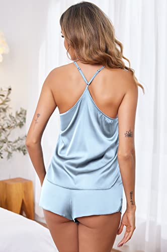 Image of Ekouaer Silky Women Pajamas Set Satin Cami Top & Shorts Lingerie Pjs | 2 Piece Silk Nightwear Soft Camisole Sleepwear for Home, Daily Wear, Wedding, Party, Date Nights