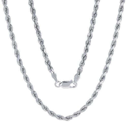 Nuragold 14k Real White Gold 3mm Rope Chain Diamond Cut Necklace (16