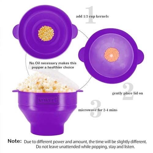 Image of The Original Korcci Microwaveable Silicone Popcorn Popper, Microwave Popcorn Popper, Collapsible Microwave Popcorn Maker Bowl, No Oil Needed, Use In Microwave, Dishwasher Safe (Purple)