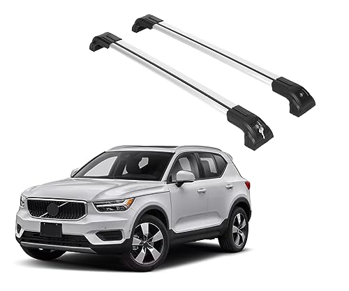 ERKUL Heavy Duty 220lbs Roof Rack Cross Bars for Volvo XC40 2018-2025 | Solid Metal Mounts | Aluminum Crossbars with Anti Theft Lock for Rooftop - Compatible with Flush Rails - Silver