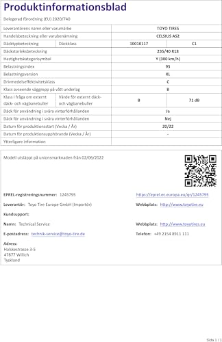 Ganzjahresreifen 235/40 R18 Toyo 95Y XL Allwetterreifen