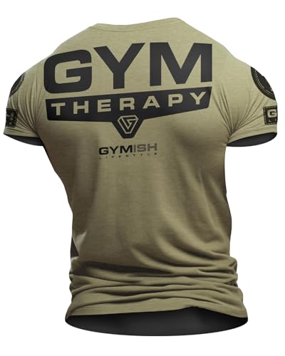 Gym Therapy Back Workout Motivational Lifting T-Shirt for Men Funny Gym Shirt (LG, Therapy Back Military Green Branded)