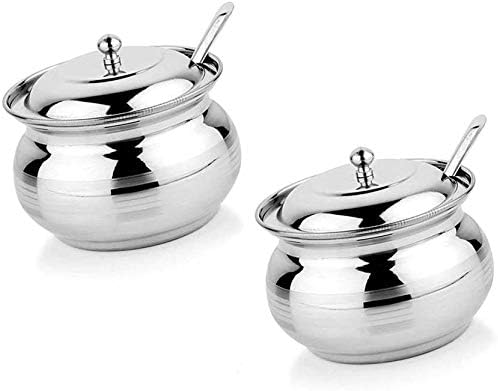 SKARS Stainless Steel Ghee Pot With Lid And Spoon, 200Ml, Pack Of 2, Silver