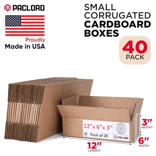 Image of Small Cardboard Boxes 12 inchL x 6 inchW x 3 inchH (Pack of 40) - USA-Made Packing Boxes for Moving, Shipping, or Storage - USPS, UPS, FedEx Approved - Professional Packing Supplies for Moving | USA-Made Packing Boxes for Moving, Shipping, or Storage - USPS, UPS, FedEx Approved - Professional Packing Supplies
