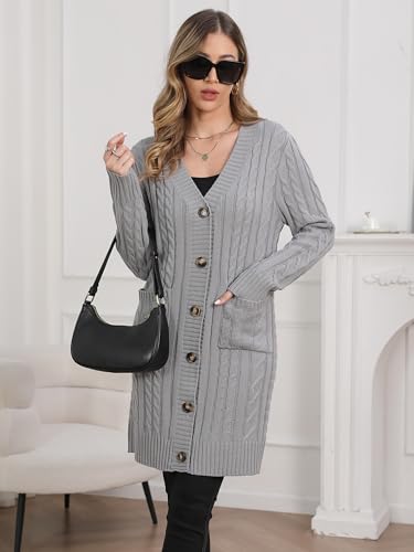 Image of Womens Cardigan Sweaters Cable Knit Sweater 2026 Fall Winter Chunky Open Front Button Down Coats with Pockets