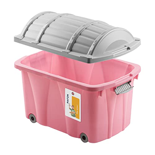 PAFEN Piraten Spielzeugkiste 49l mit Rollen - Schatzkiste 58 x 38,5 x 37,5cm - Spielzeugbehälter Aufbewahrungsbox für Kinder Ordnungsbox, Rosa