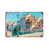 sinyumoney Colorful Strasbourg Panneaux Métalliques Vintage, Décoration Murale, Panneaux En Étain, Bar, Café, Salle Familiale, Garage, Affiche, Décoration Murale7.9 x11.8