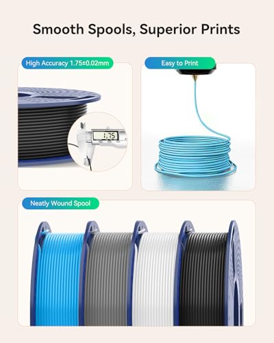 Image of SUNLU PETG Filament 1.75mm Bundle, Neatly Wound, Individually Vacuum Packed, 250g Spool, 4 Rolls, Transparent Series-Red+Blue+Green+Yellow