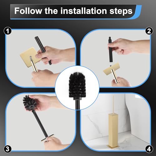 Image of BVL Toilet Brush and Holder Set Gold Stainless Steel 304 Square Freestanding Toilet Brush for Bathroom