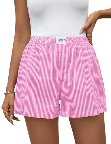 Image of LOMON Womens Boxer Shorts Casual Summer 2026 Pajama Lounge Sleep Pj Gingham Plaid Shorts Y2K Beach Bottoms