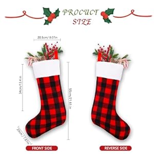 YUJUN 6 Pack 22 Inches Christmas Stockings Xmas Large Black Red Buffalo Plaid Hanging Stockings Decorations for Christmas Tree Fireplace Family Holiday Party Decor