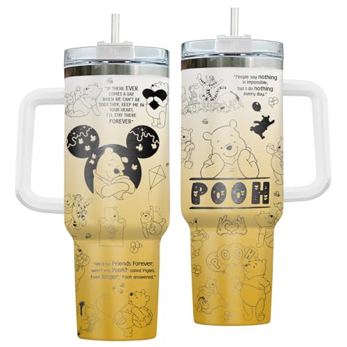 GEPOSTORE Christmas Gifts for Women Girls, Adorable Bear 40oz Tumbler with Lid, Cute Cartoon Character Tumbler, Birthday Gifts for Movie Lover