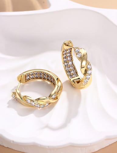 FIASASO Gold Hoop Earrings for Women Chunky Cubic Zirconia Huggie Hoops Lightweight Hypoallergenic Hoop Earring for Women Ear Piercing Jewelry2