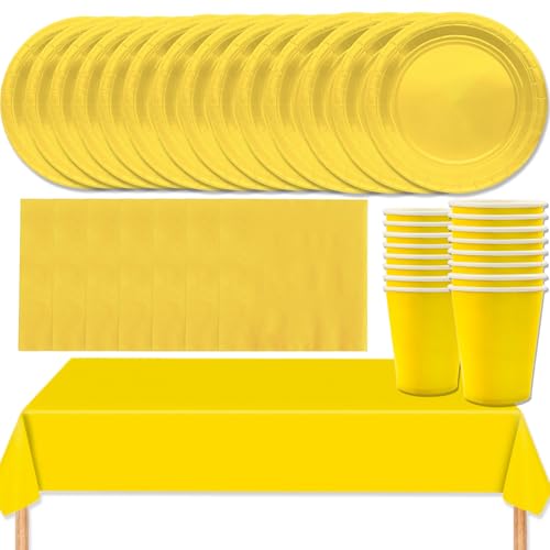 MOMAHUA Juego de vajilla de fiesta 53P, juego de vajilla amarilla con platos, mantel, servilletas, tazas, decoraciones de mesa de color sólido para cumpleaños, boda, picnic, baby shower, suministros MOMAHUA Juego de vajilla de fiesta 53P, juego de vajilla amarilla con platos, mantel, servilletas, tazas, decoraciones de mesa de color sólido para cumpleaños, boda, picnic, baby shower, suministros