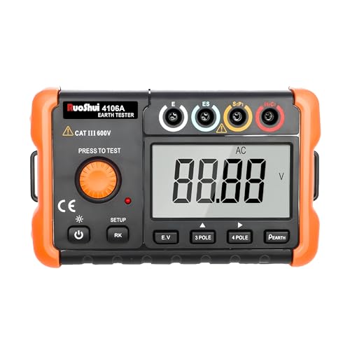 RUOSHUI Ohm Meters 4106A Earth Resistance Tester 3-Pole 4-Pole Method Measurement AC True RMS Backlight Soil resistivity measurement(RUOSHUI 4106A)