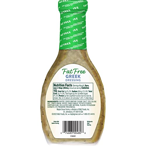Image of Maple Grove Farms Fat Free Salad Dressing, Greek, 8 Ounce (Pack of 12)
