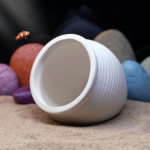 Image of White Betta Fish Tank Accessories Decor Ceramic Jar Cute Shrimp Shelter House Ornaments Aquarium Hideout Caves Landscape Decorations for Small Fish to Breed Hide (Large)