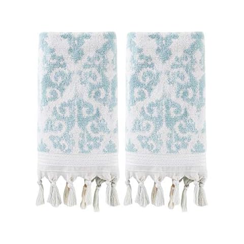 SKL Home Mirage Fringe 100% Turkish Cotton Hand Towel Set, Aqua Cover