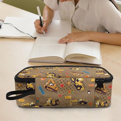 Image of Kids Pencil Case for Boys 6-8 Excavator Print Pencil Pouch Large Capacity Portable Pen Bag with Handle Strap for Back to School