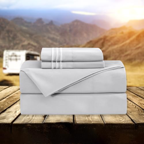 Image of Elegant Comfort Luxury 1500 Premium Hotel Quality Microfiber 4-Piece Sheet Set - Wrinkle Resistant, All Around Elastic Fitted Sheet, Deep Pocket up to 16 inch, RV Short Queen, Silver