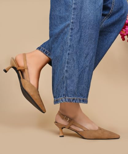 Image of JM LOOKS Elegant Pointed Toe Slingback Kitten Heels Fashionable Sandals for Modern Women