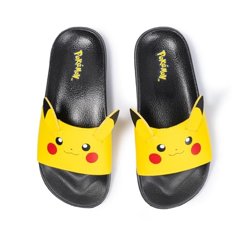 Ground Up Pokemon Pikachu Kids Slides for Boys & Girls Officially Licensed Youth Sandals Lightweight Water Resistant Slip On Shoes with Cushioned Footbed for Indoor & Outdoor Wear