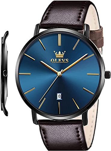 OLEVS Mens Montres Ultra Mince 6.5mm Robe d'affaires Minimaliste Imperméable & Date & Bracelet en Cuir Montres Slim pour Hommes