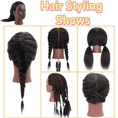 african human hair mannequin head for braiding 16 inch cosmetology manikin doll head with real hair for styling black mannequin head with stand