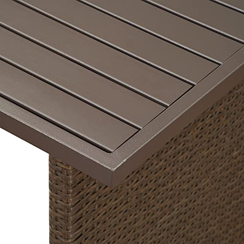 Sunvivi Outdoor Patio Dining Table, Rectangular Wicker Furniture Dining Table With Aluminum Top, Lightweight, Waterproof, Brown #TOP4