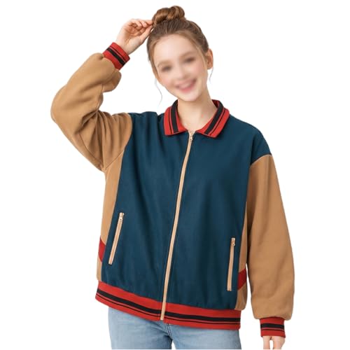 CosFantasy Adult 80s Retro Hoodies Coat Jacket Color Block Zip Hoodie Sweatshirts Oversized(US Small)
