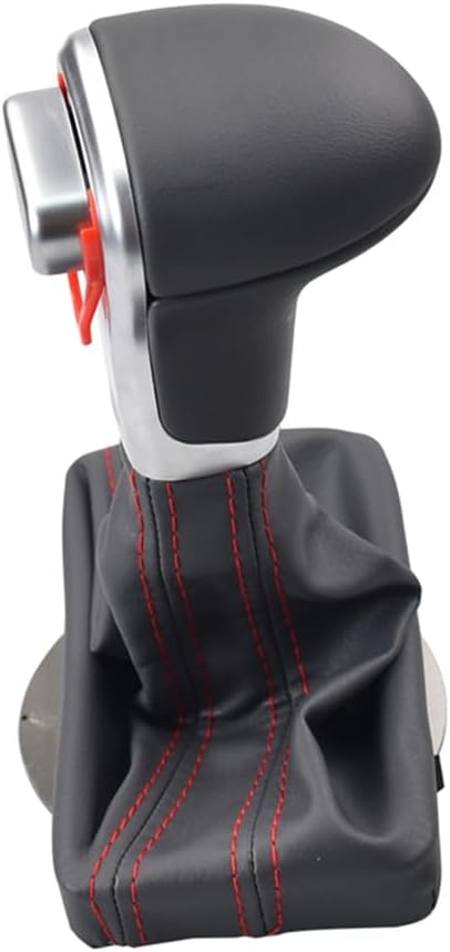Malcayang Automatic Shift Lever Gear Shift Knob Gaiter Boot Leather Cover Gear Shift Knob Shifter with Dark Grey Leather Gaiter Accessories Replacement Set for A3 8P A4 B8 A5 A6 Q5 Q7 (red Stitching)