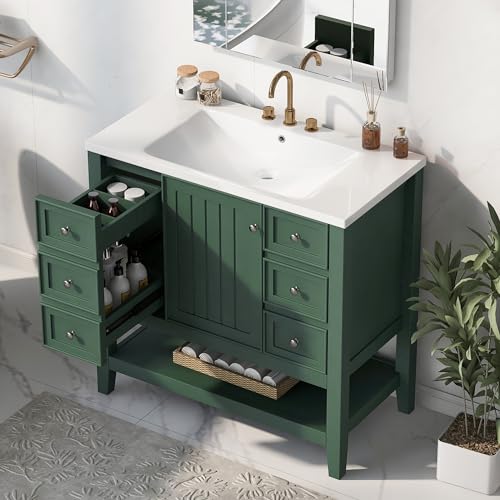 FURNLUX 36 Inch Bathroom Vanity with Sink Soft Close Doors