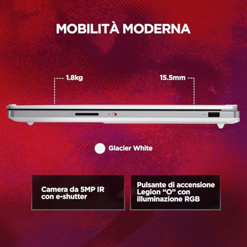 Legion 7 Gaming Laptop - Display OLED WQXGA 16" 240Hz, NVIDIA GeForce RTX 5060 8GB, AMD Ryzen AI 7 450, RAM 32GB, SSD 1TB, Windows 11 Home, Tastiera RGB italiana - Glacier White - Notebook - Immagine 7