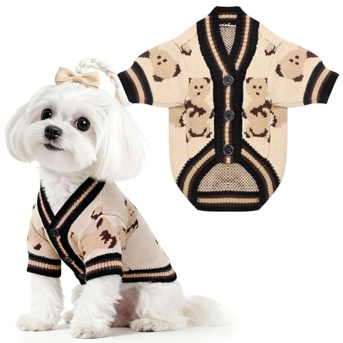 UETZLTB 小型犬用セーター キュート ベア 子犬 カーディガン コート 洋服 秋冬 犬用セーター 小型 中型犬 男の子 女の子 猫 セーター 猫 服 ソフト 暖かい ペット ニット 服 袖付き (ベージュ、S)の商品画像（Amazon）