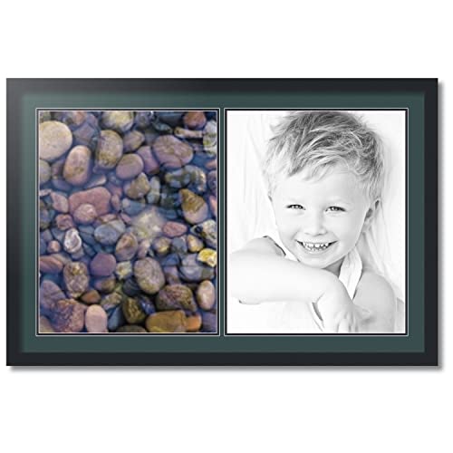 ArtToFrames Collage Photo Frame Double Mat with 2-16x20 inch Openings with Black Frame and Evergreen Top Mat