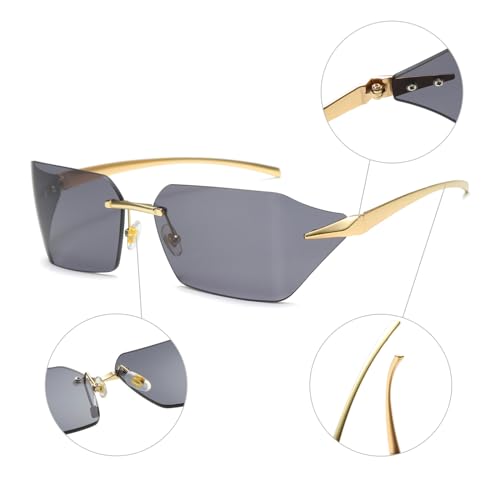 Long Keeper Rimless Square Sunglasses - Women Men Wrap Around Metal Sunglasses Trendy Rectangle Punk Travel Party Sun Glasses3