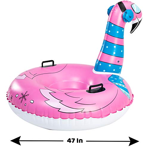image for JOYIN 47” Inflatable Flamingo Snow Tube, Heavy-Duty Snow Tube for Sl