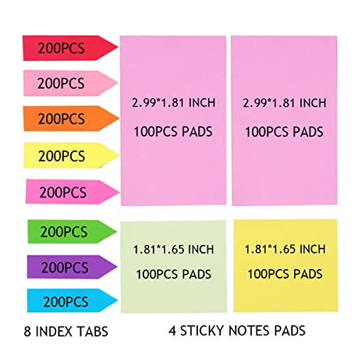 Image of 2000 Pcs Colorful Rectangle Sticky Notes and Flags for Students and Teachers
