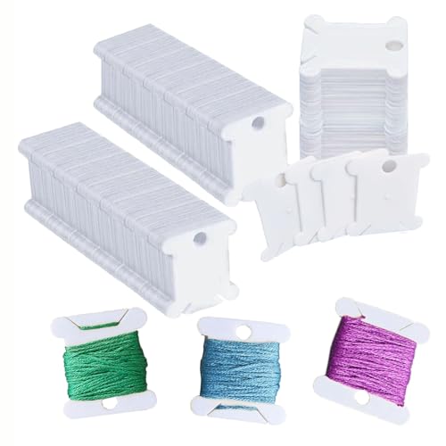 300 Pieces Plastic Floss Bobbins for Cross Cotton Thread Craft DIY Sewing Storage, Thread Organizer...
