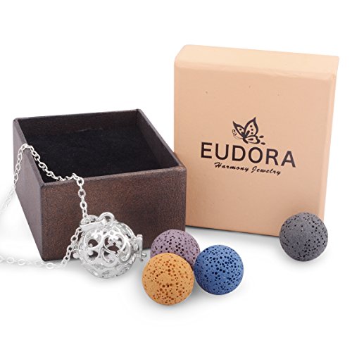 EUDORA Aroma Lava Stone Vintage Aromatherapy Essential Oil Diffuser Necklace Pendant, 24" + 7PCS Rocks