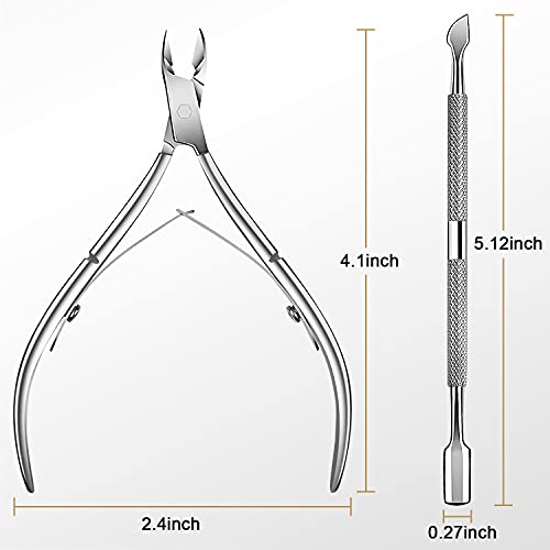 Cuticle Trimmer With Cuticle Pusher - Easkep Cuticle Remover Cuticle Nipper Professional Stainless Steel Cuticle Cutter Clipper Pedicure Manicure Tools For Fingernails And Toenails (D501-Silver) #TOP6