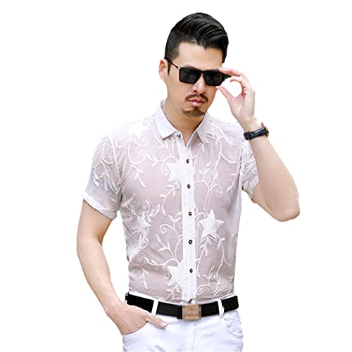 Chemise blanche en dentelle brodée homme coupe ajustée XXL