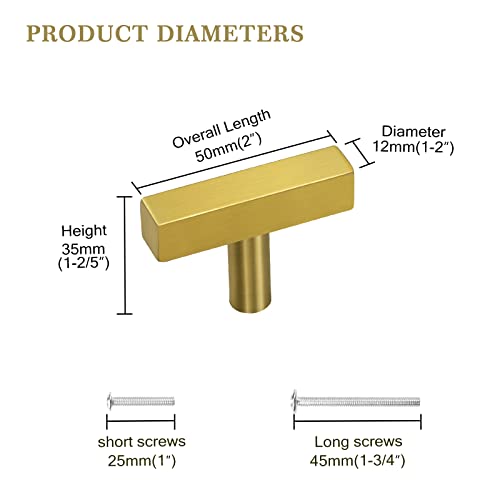 Goldentimehardware 10 Pack Gold Cabinet Knobs,Single Hole Brass Drawer Pulls For Cabinets And Drawers,Brushed Gold Dresser Knobs,Modern Kitchen Drawer Knobs,2 Inch Overall Length #TOP1