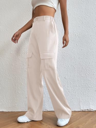 Image of Leriya Fashion High Waist Poly Lycra Trousers for Women - Flared Parachute Pants with Side Pockets | Casual Travel Cargo Pantseriya Fashion High Waist Cotton Trousers for Women
